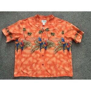 Vintage 90’s KY’s Size 3XL USA Made Hawaiian Mens Shirt Orange Parrot Surf